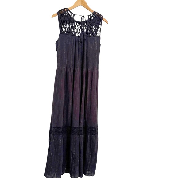 Anthropologie Abilene Maxi Crochet Fringe Tassel Black Dress Small - Picture 5 of 16